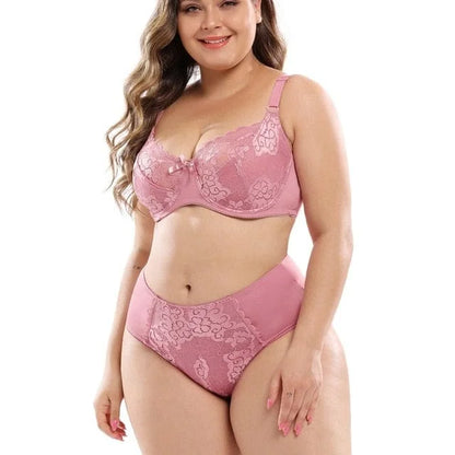 Ensemble de lingerie en dentelle grandes tailles - rose / 100d