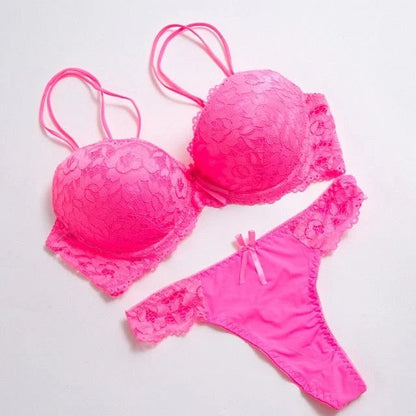 Ensemble de lingerie en dentelle néon - rose / 90c