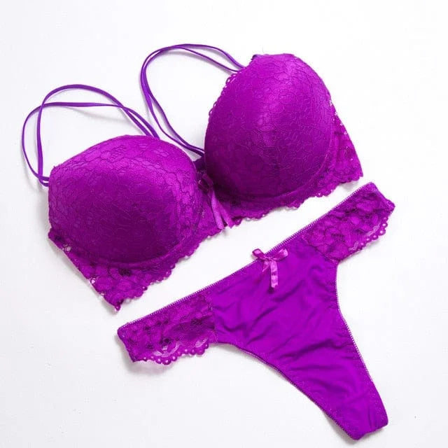 Ensemble de lingerie en dentelle néon - violet / 90c