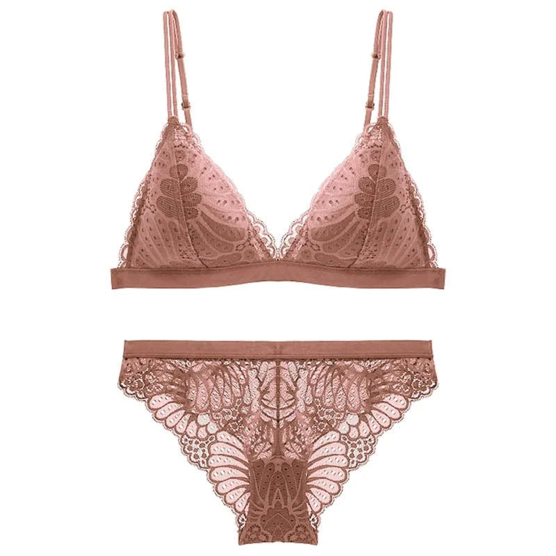 Ensemble de lingerie en dentelle pour femmes - beige / s