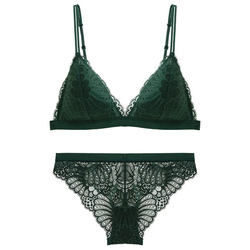 Ensemble de lingerie en dentelle pour femmes - vert / s