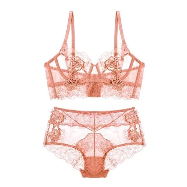 Ensemble de lingerie en dentelle - rose / 85b