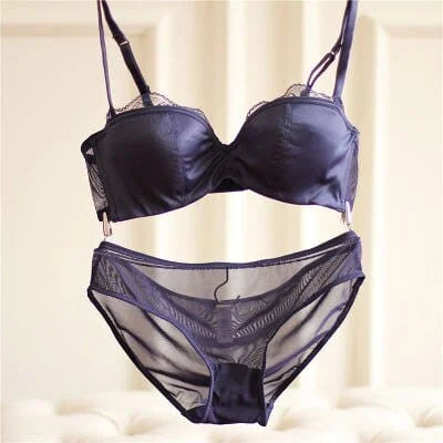 Ensemble de lingerie en satin et dentelle - bleu / 85a