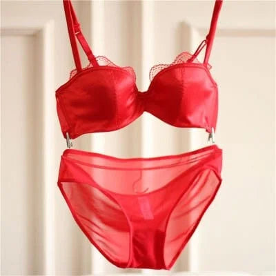 Ensemble de lingerie en satin et dentelle - rouge / 85a