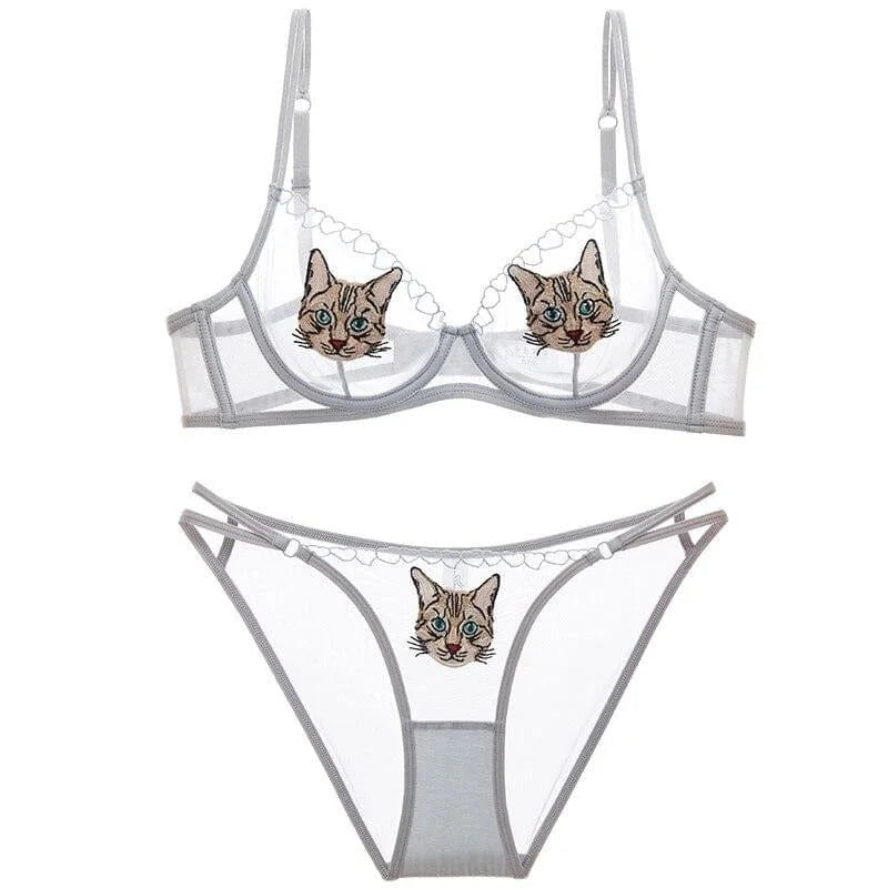 Ensemble de lingerie transparente avec des chats