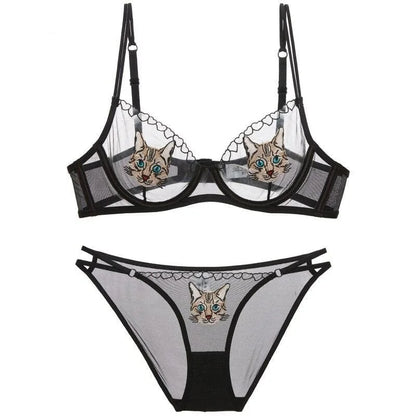 Ensemble de lingerie transparente avec des chats - noir / 85a