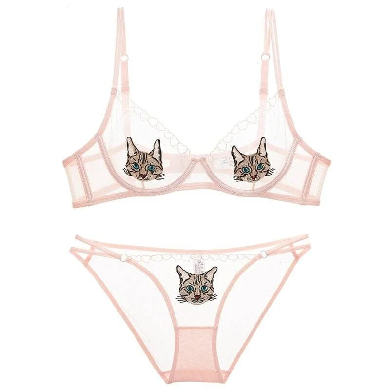 Ensemble de lingerie transparente avec des chats - rose / 85a