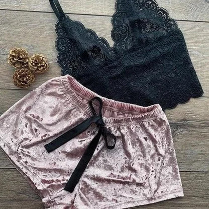 Ensemble de pyjama deux pièces avec top en dentelle - rose / s