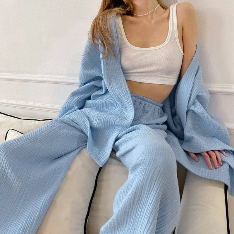 Ensemble de pyjama en mousseline avec un nœud - bleu / s