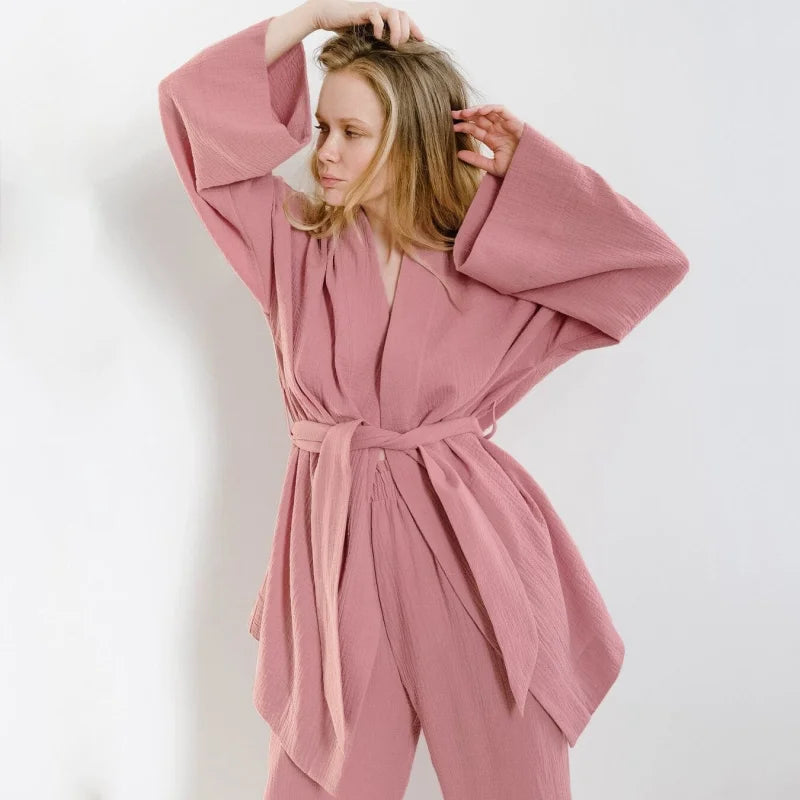 Ensemble de pyjama en mousseline avec un nœud - rose / s