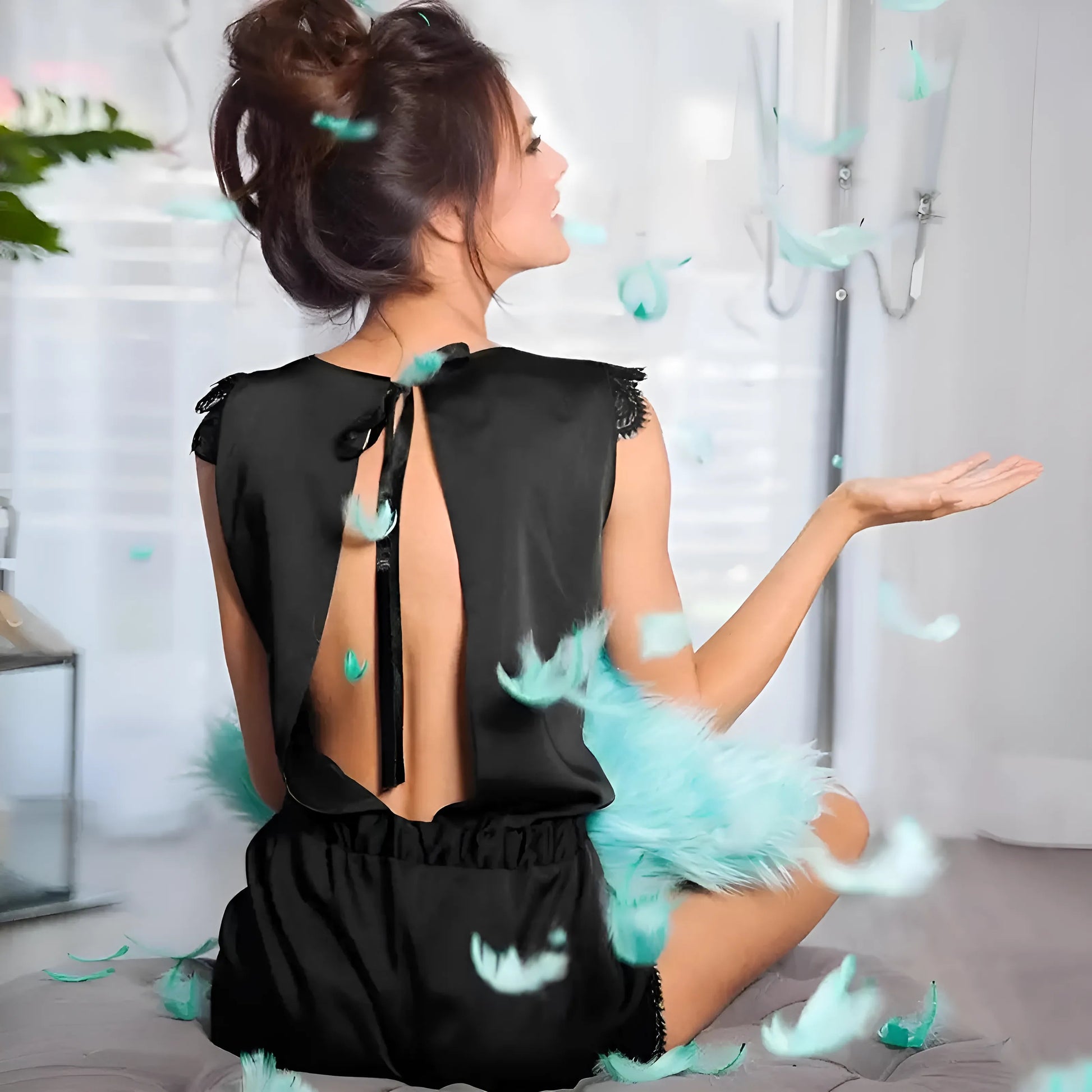  Ensemble de pyjama pour femmes à manches en dentelle