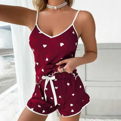 Ensemble de pyjama pour femmes en forme de coeur - rouge / s