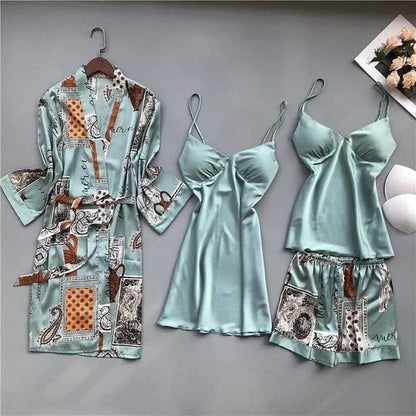 Ensemble de pyjama quatre pièces avec motifs - bleu / s