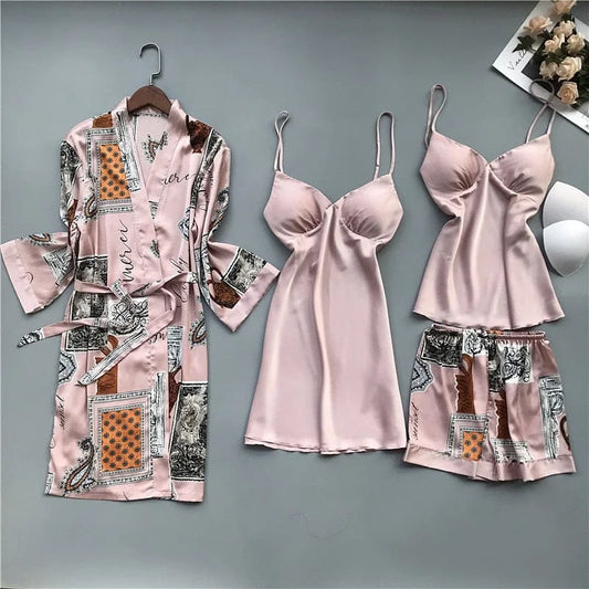 Ensemble de pyjama quatre pièces avec motifs - rose / s