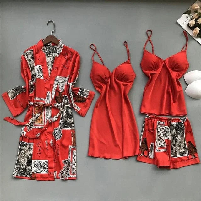 Ensemble de pyjama quatre pièces avec motifs - rouge / s