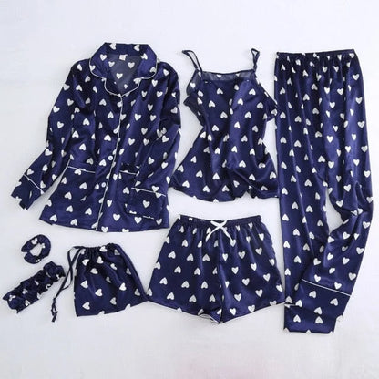 Ensemble de pyjama six pièces à motif cœur - bleu marine / l