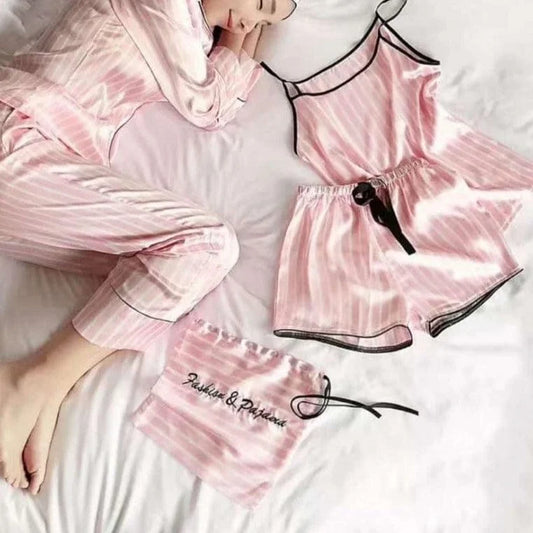Ensemble de pyjama six pièces à rayures - rose / s