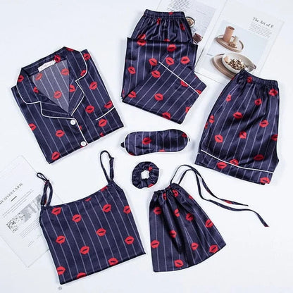 Ensemble de pyjama six pièces avec motifs - bleu marine / s