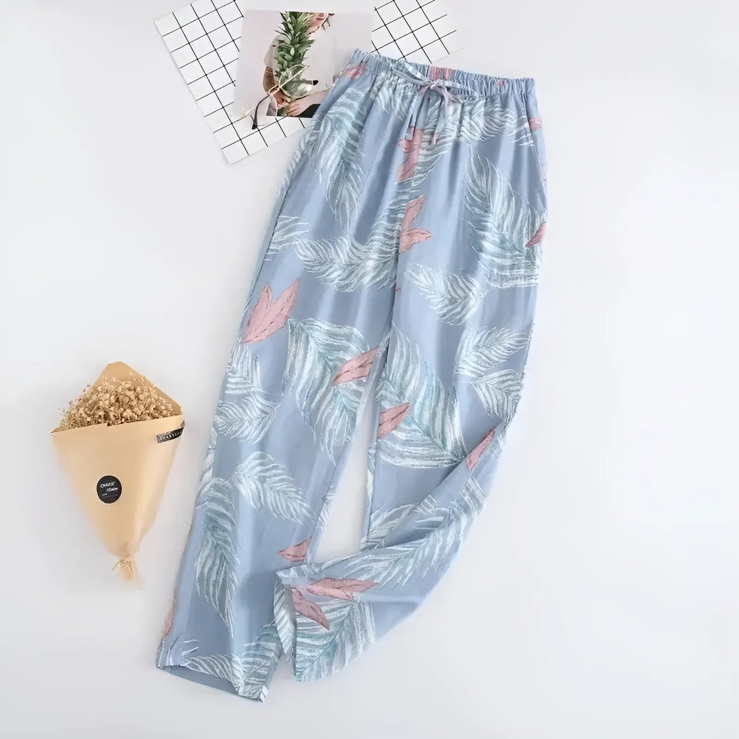 Feuilles Bleues Pantalons de pyjama à motifs