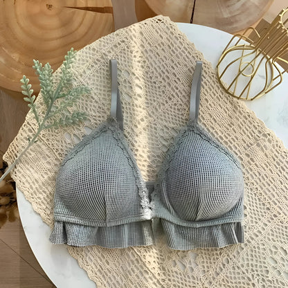 Gris Bralette en dentelle avec bordure à volants