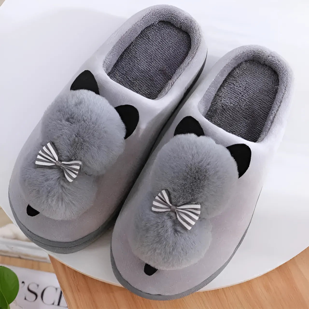 Gris Chaussons à imprimé chat