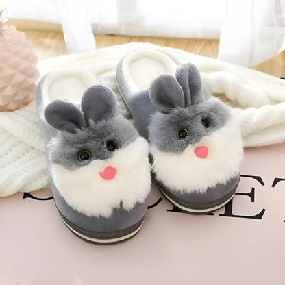 Gris Chaussons en forme de lapin pour femmes