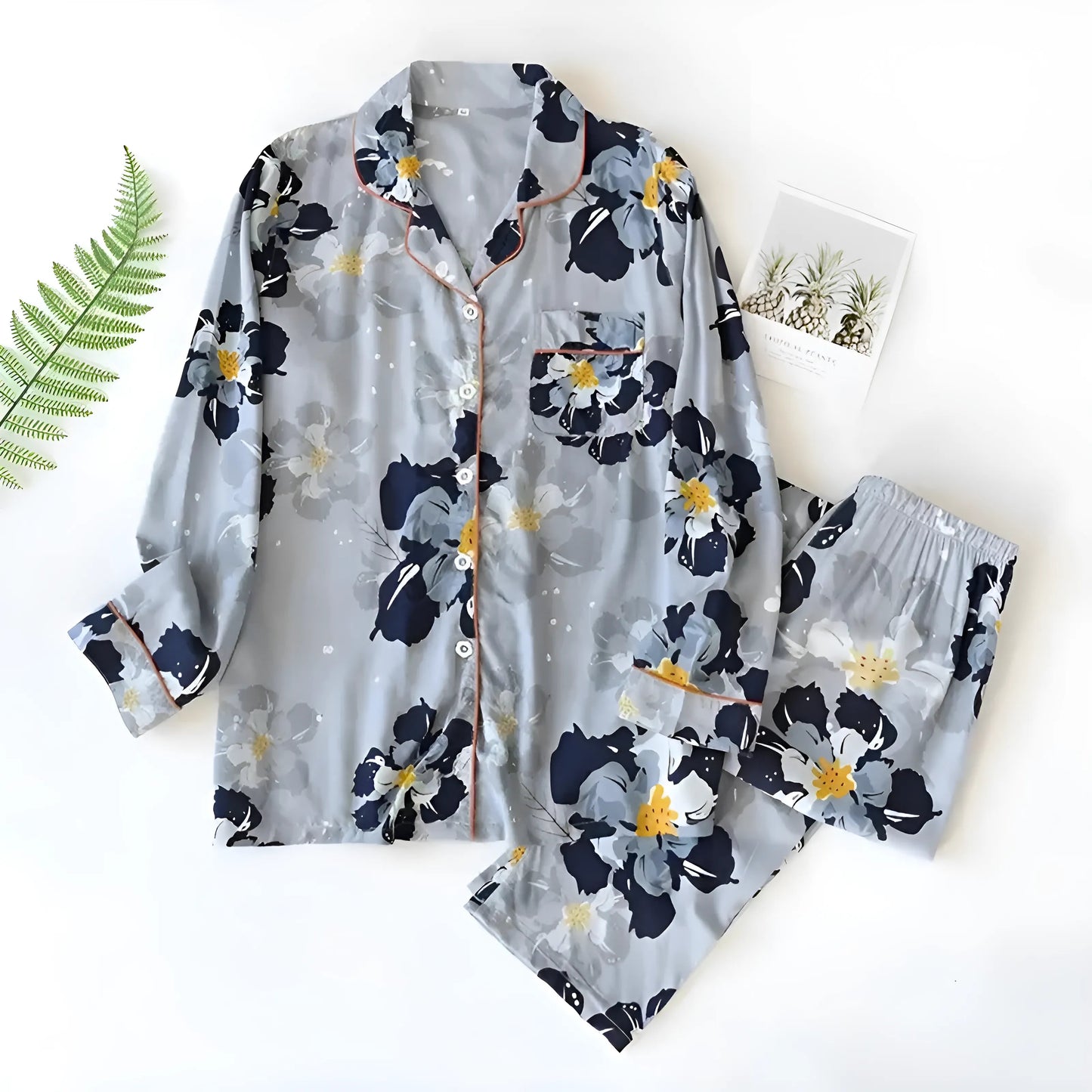 Gris clair Ensemble de pyjama long avec motifs