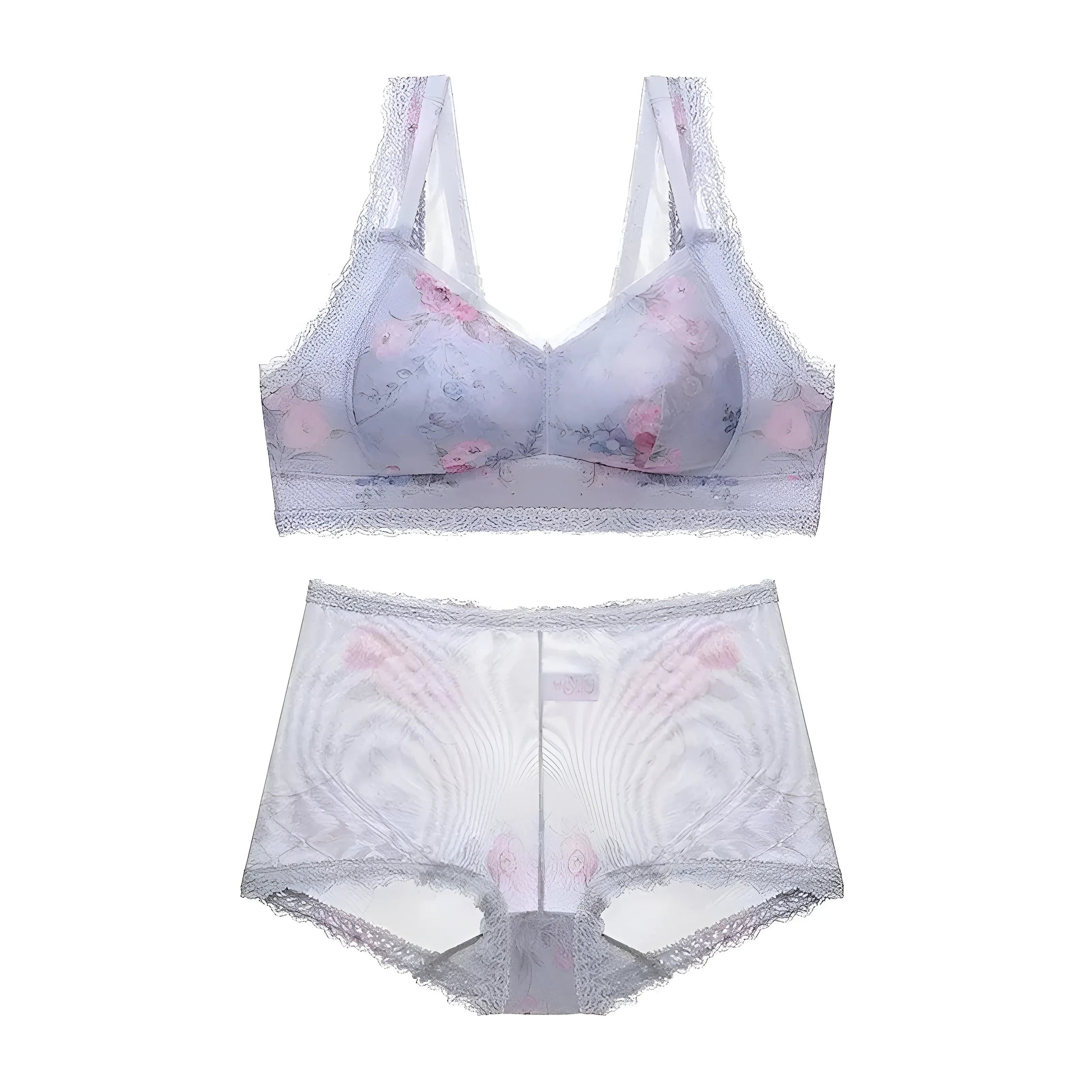 Gris Ensemble de lingerie en dentelle rose