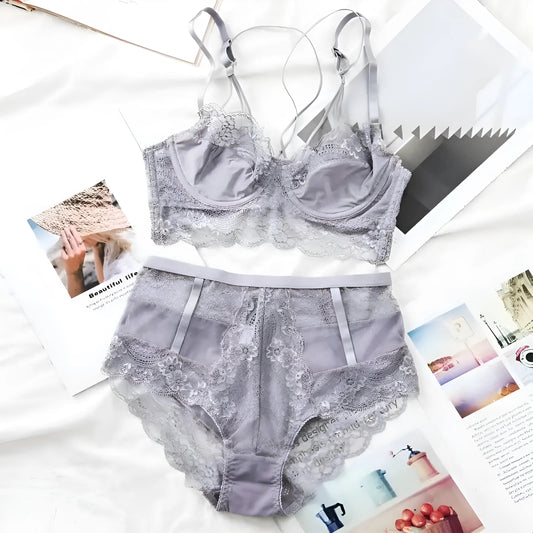 Gris Ensemble de lingerie en dentelle