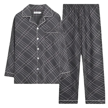 Gris Ensemble de pyjama long pour hommes avec boutons