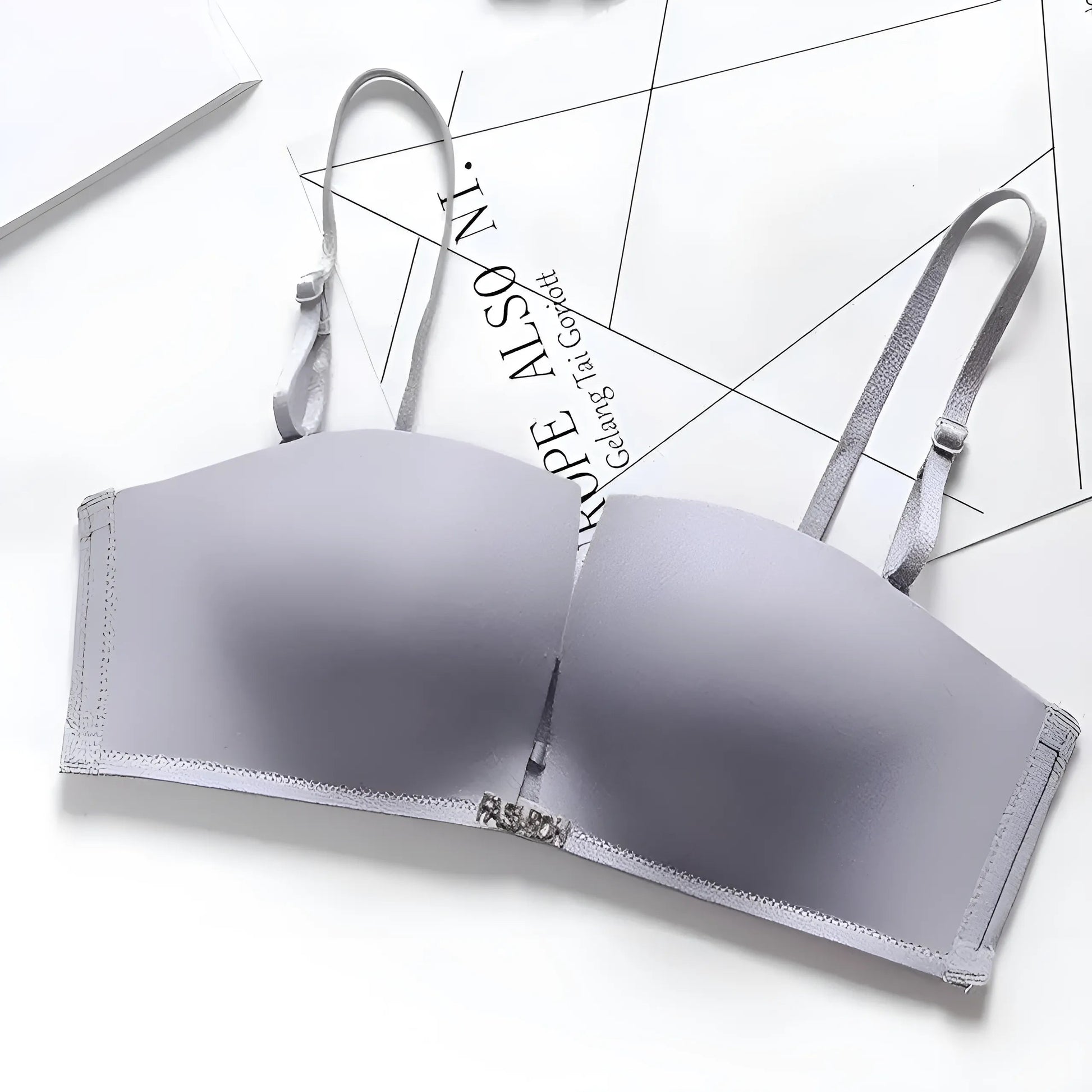 Gris Soutien-gorge push-up simple avec bretelles amovibles