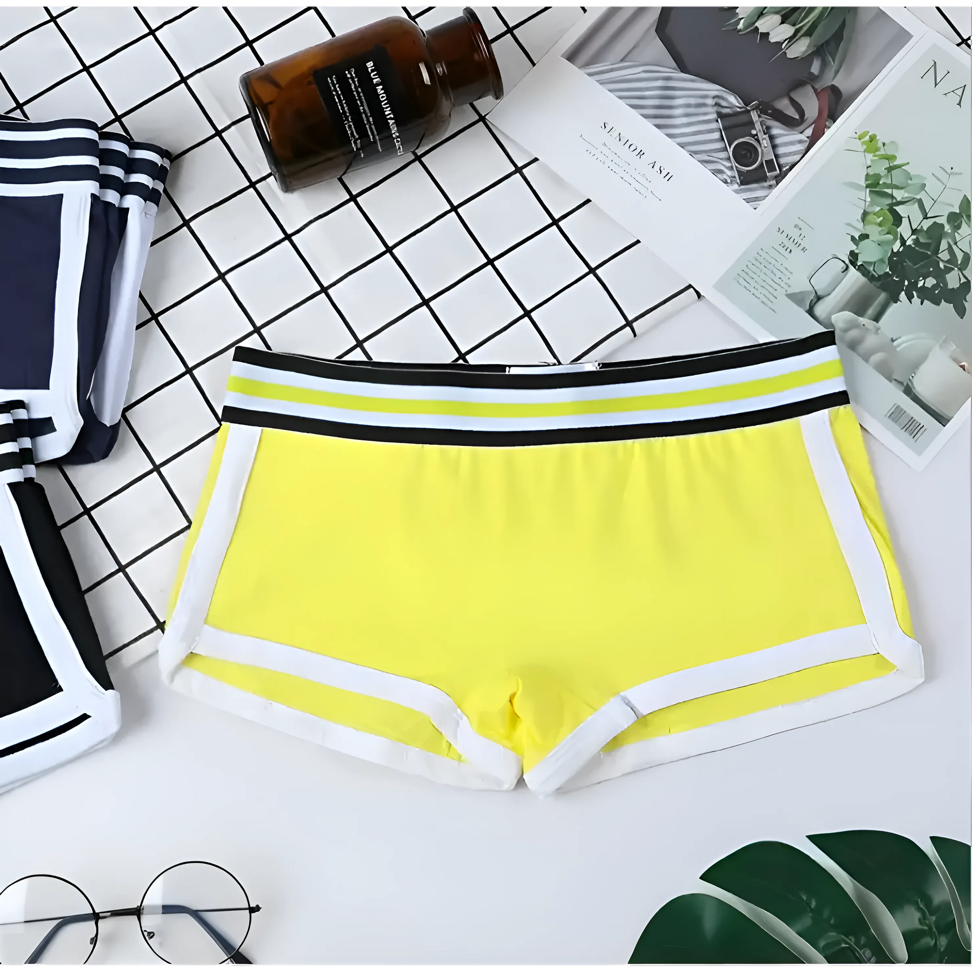 Jaune Culottes de boxeur pour femmes avec ceinture colorée