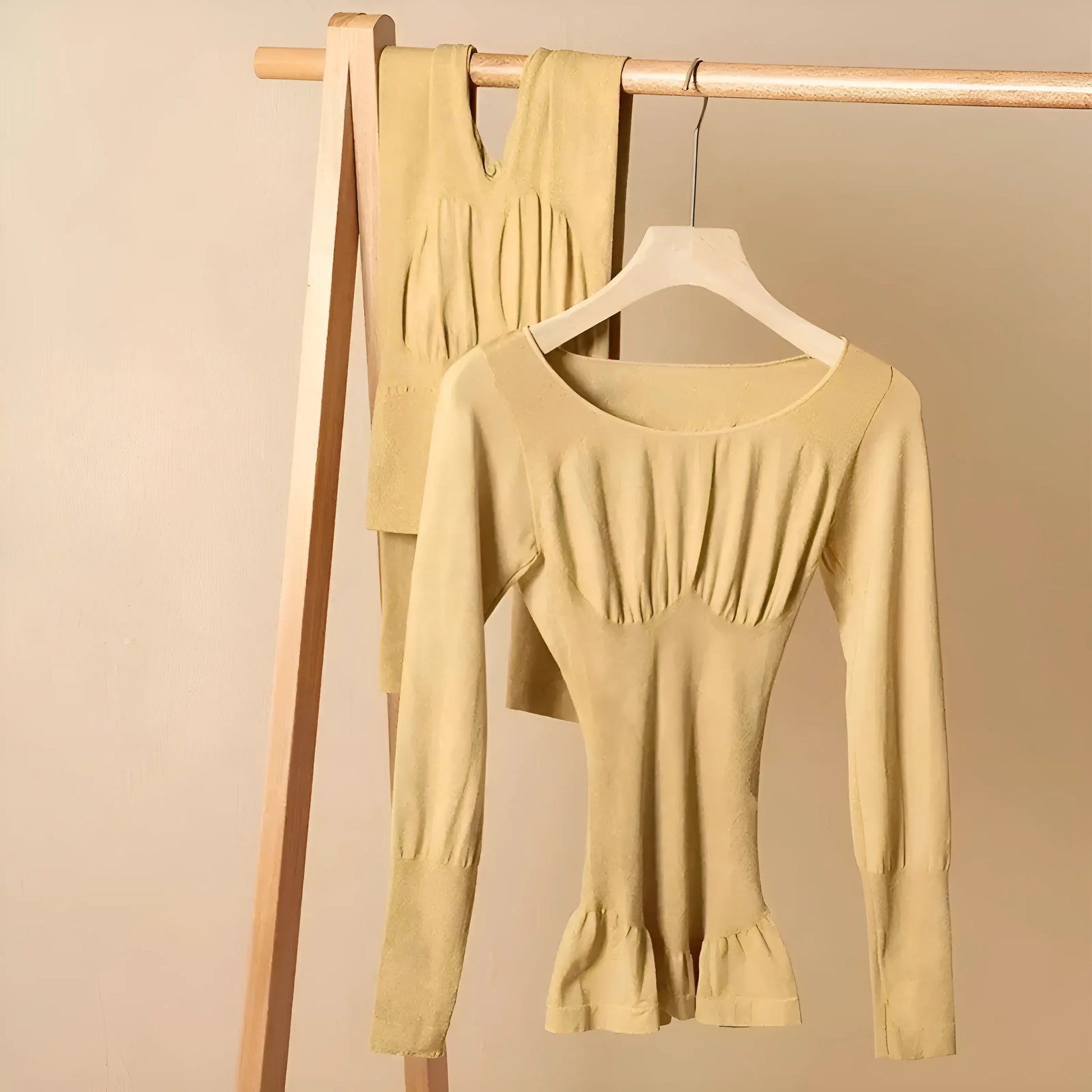 Jaune Ensemble de sous-vêtements thermiques pour femmes