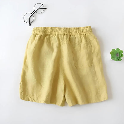 Jaune Shorts de sommeil amples avec taille à nouer