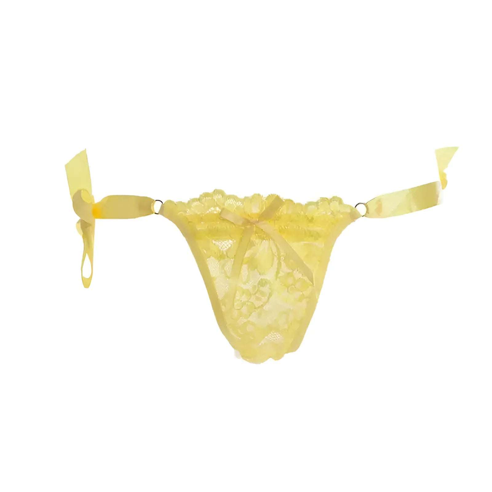 Jaune String en dentelle avec liens à la taille