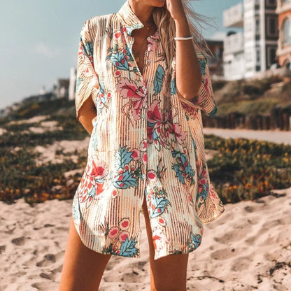 Kimono de plage à coupe chemise - beige / universel