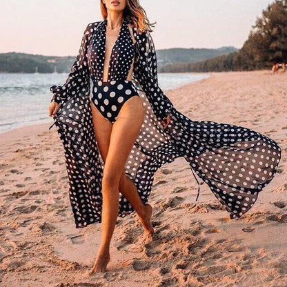 Kimono de plage à pois - noir / universel