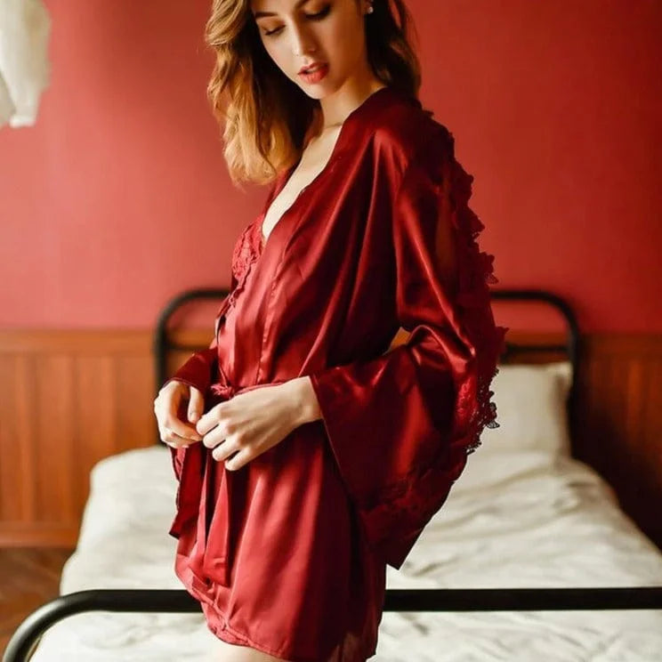 Kimono pour femme avec manches fleuries - rouge / s/m