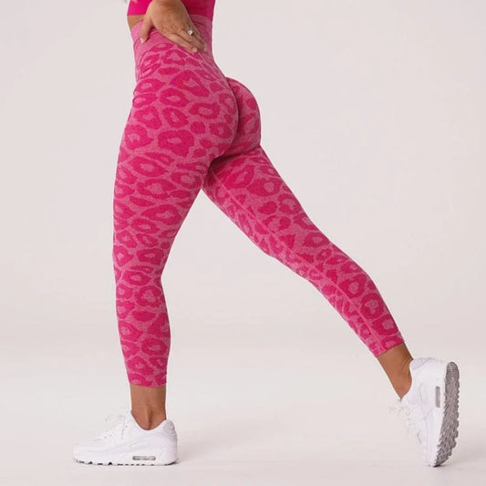 Leggings sportifs pour femmes avec motif panthère - rose / xs