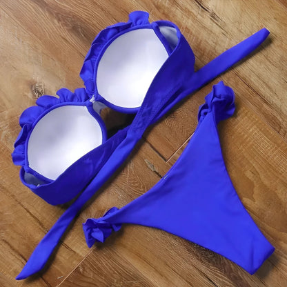  Maillot de bain bikini deux pièces avec des volants décoratifs