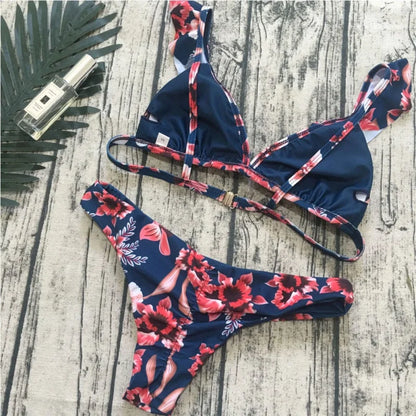 Maillot de bain deux pièces à fleurs - bleu marine / s