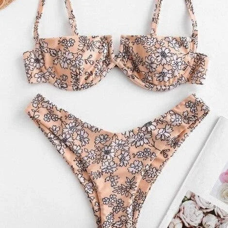 Maillot de bain deux pièces à fleurs - rose / s