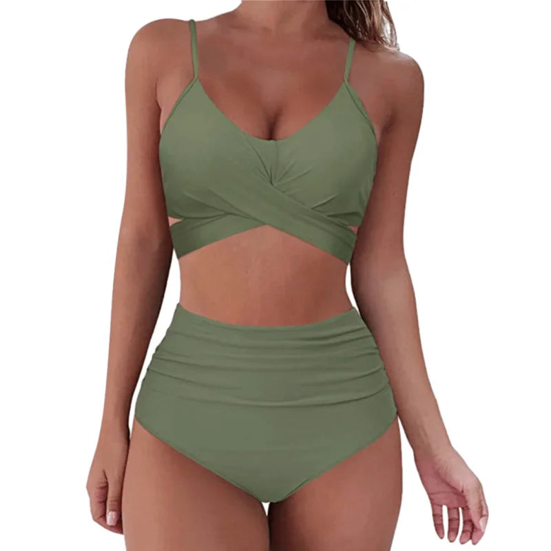 Maillot de bain deux pièces à taille haute - vert / s