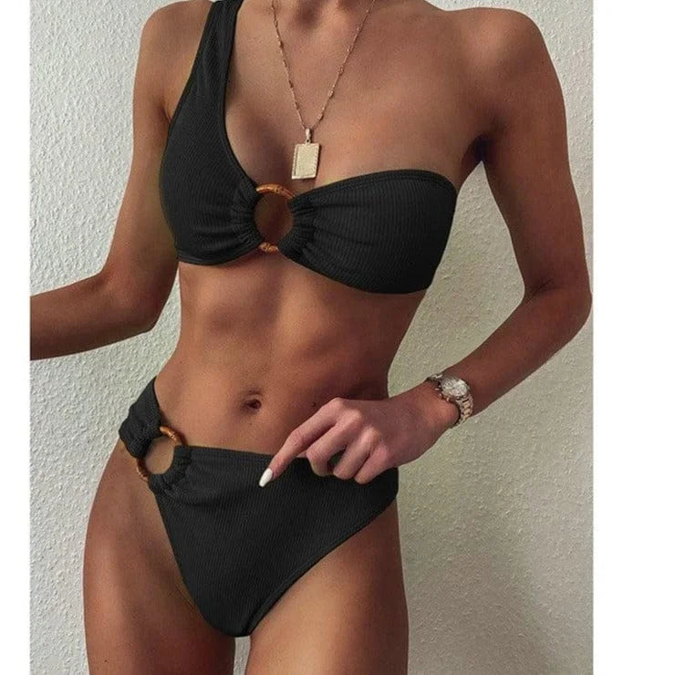 Maillot de bain deux pièces à une épaule - noir / s