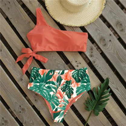 Maillot de bain deux pièces avec bas floral - orange / s