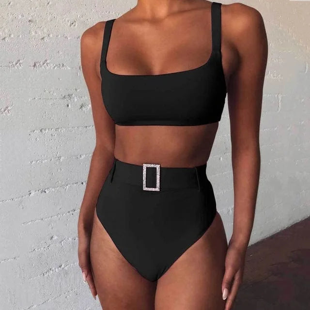 Maillot de bain deux pièces avec boucle en argent - noir / s