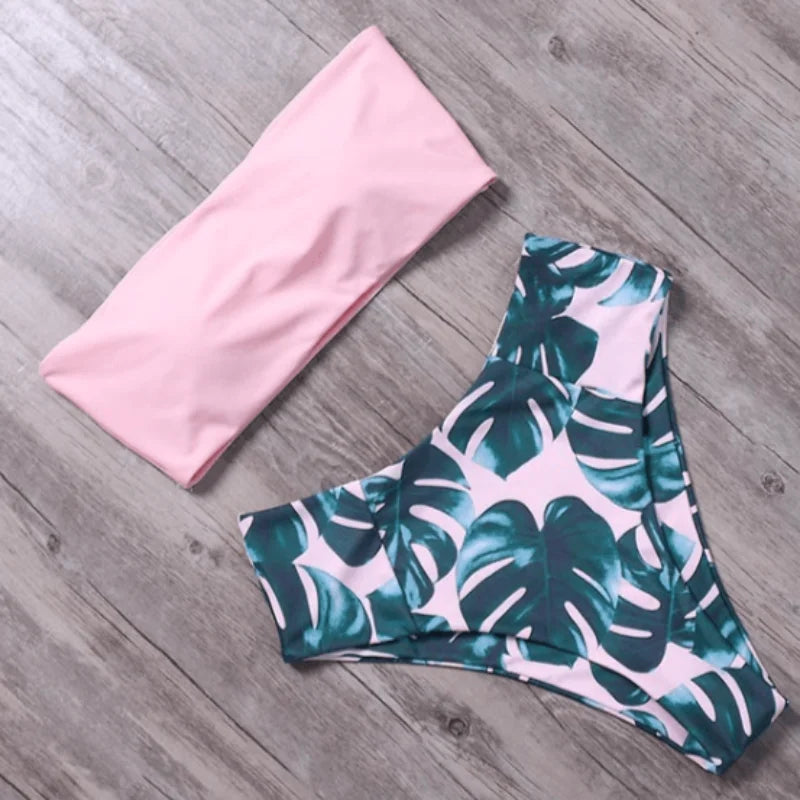 Maillot de bain deux pièces avec haut bandeau - rose / s