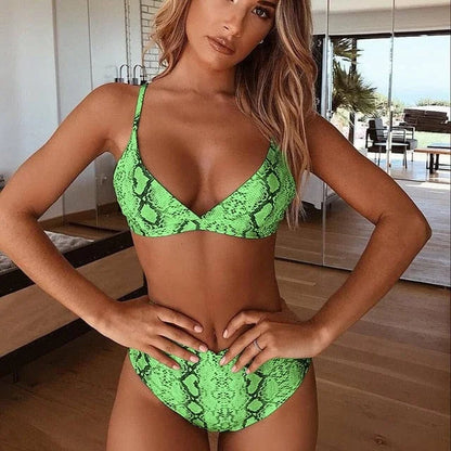 Maillot de bain deux pièces avec imprimé serpent - vert / s