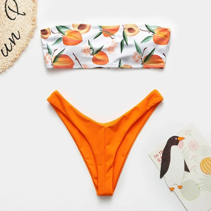 Maillot de bain deux pièces avec motifs - orange / s