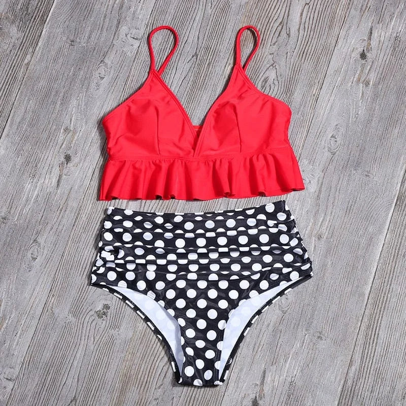 Maillot de bain deux pièces avec volant - rouge / s